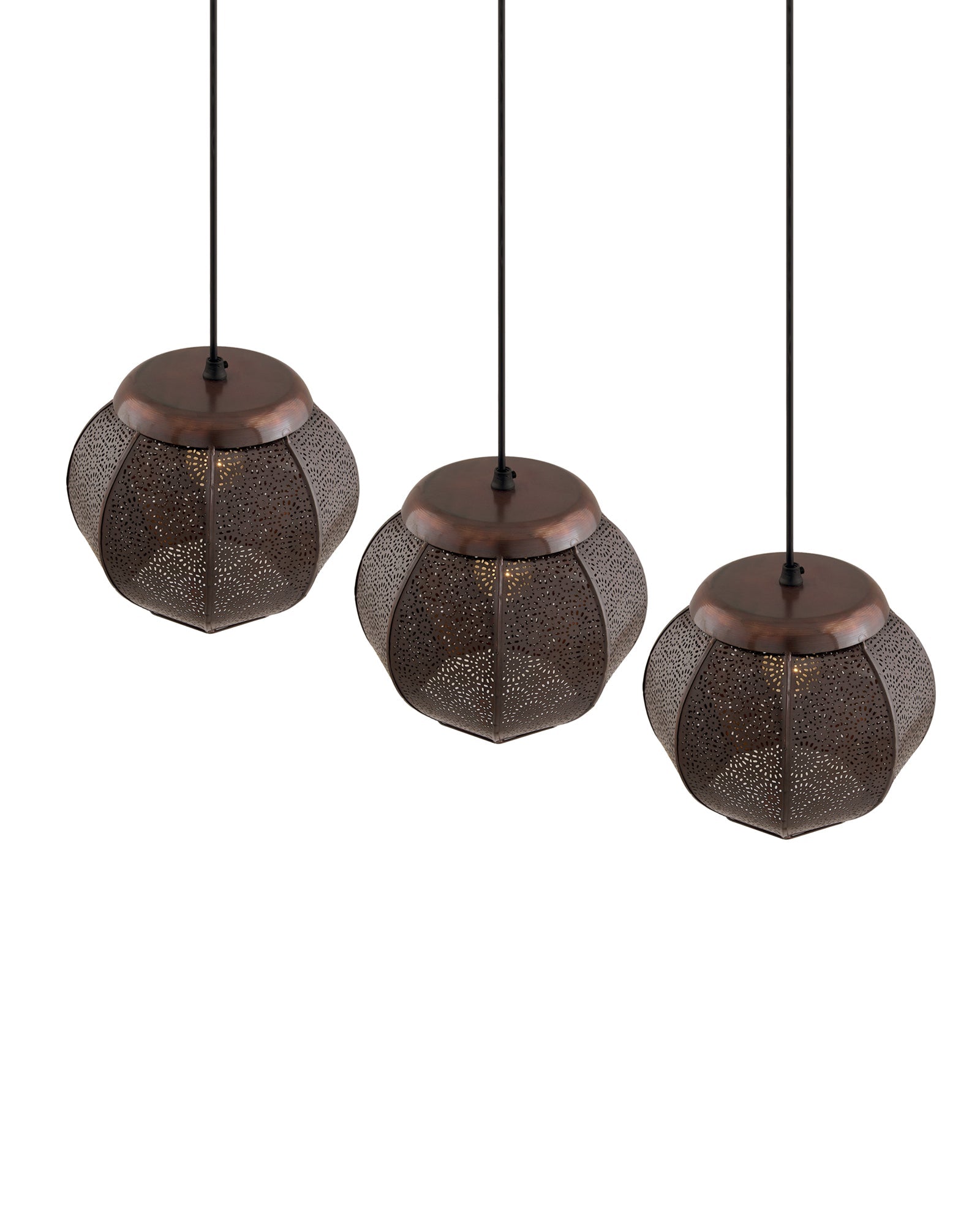 3-Lights Linear Cluster Chandelier Classic Moroccan Hanging Pendant Light, Kitchen Area and Dining Room Light, LED/Filament Light