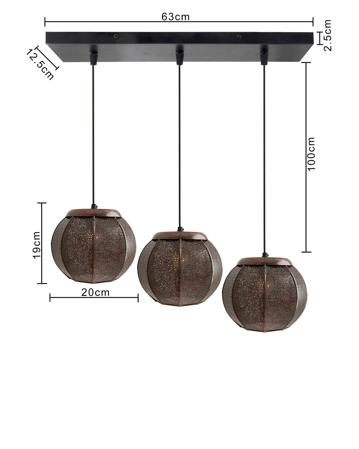 3-Lights Linear Cluster Chandelier Classic Moroccan Hanging Pendant Light, Kitchen Area and Dining Room Light, LED/Filament Light