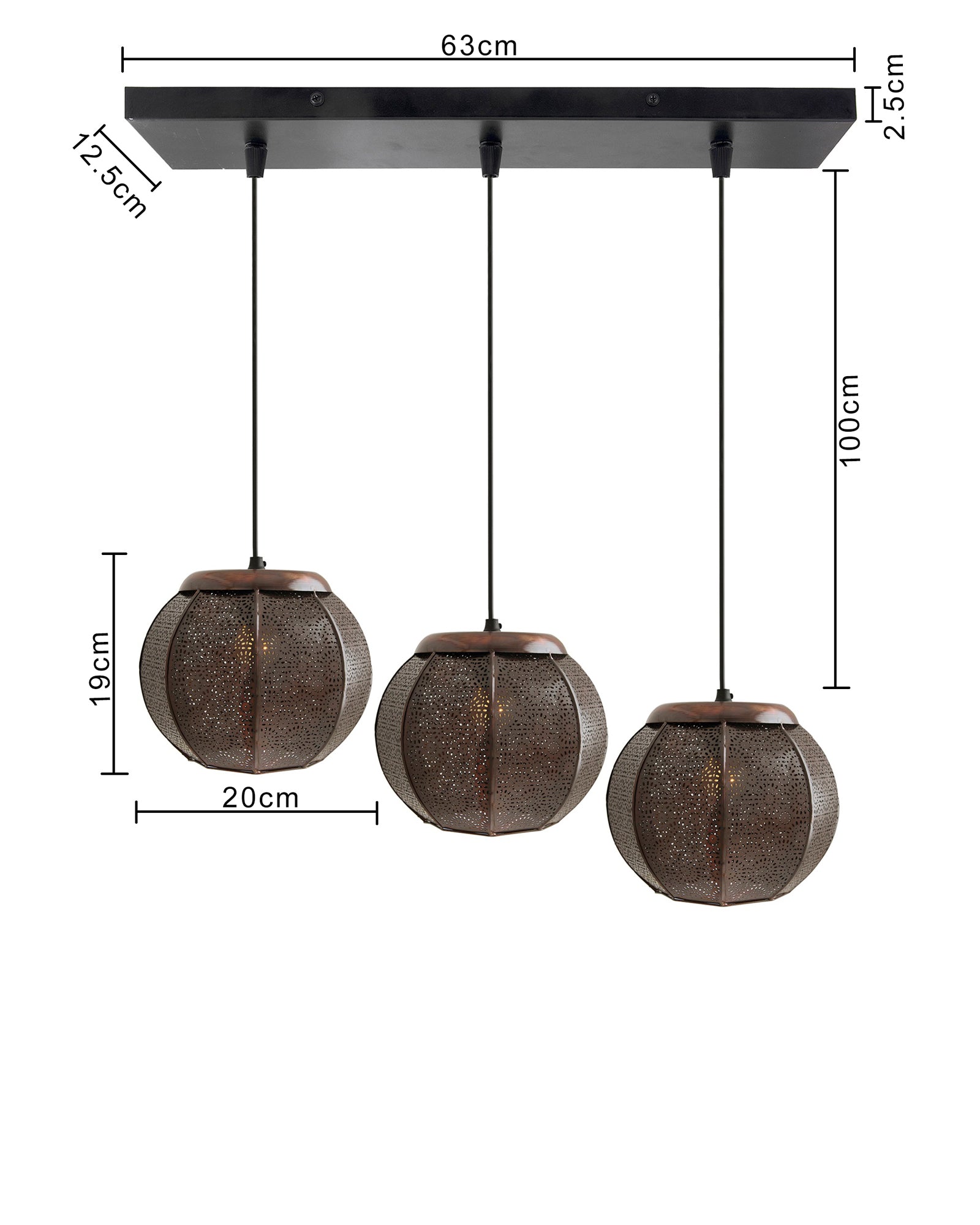 3-Lights Linear Cluster Chandelier Classic Moroccan Hanging Pendant Light, Kitchen Area and Dining Room Light, LED/Filament Light