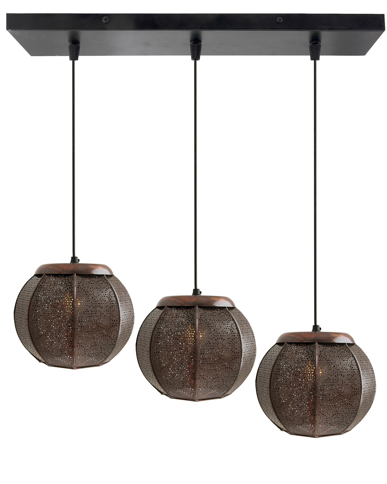 3-Lights Linear Cluster Chandelier Classic Moroccan Hanging Pendant Light, Kitchen Area and Dining Room Light, LED/Filament Light