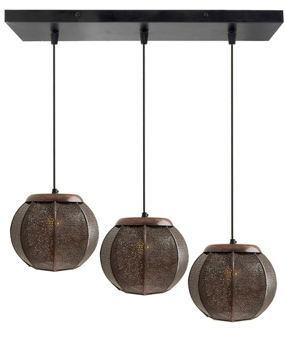 3-Lights Linear Cluster Chandelier Classic Moroccan Hanging Pendant Light, Kitchen Area and Dining Room Light, LED/Filament Light