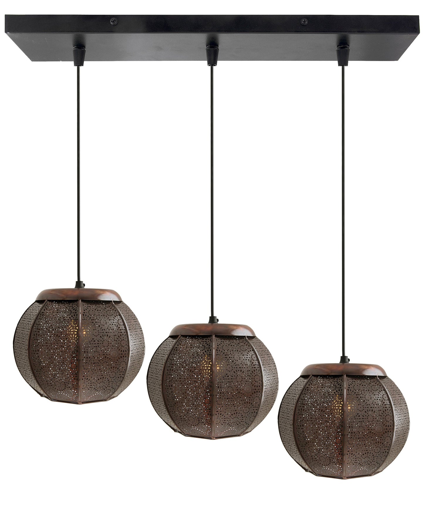 3-Lights Linear Cluster Chandelier Classic Moroccan Hanging Pendant Light, Kitchen Area and Dining Room Light, LED/Filament Light