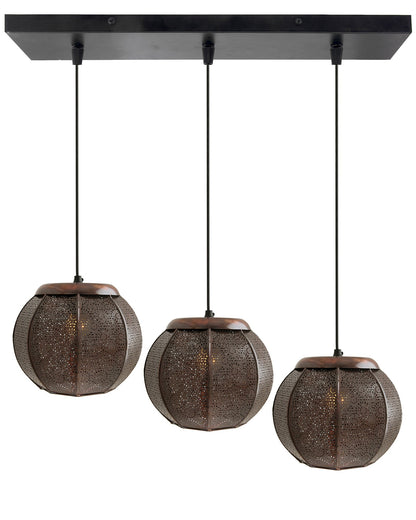 3-Lights Linear Cluster Chandelier Classic Moroccan Hanging Pendant Light, Kitchen Area and Dining Room Light, LED/Filament Light