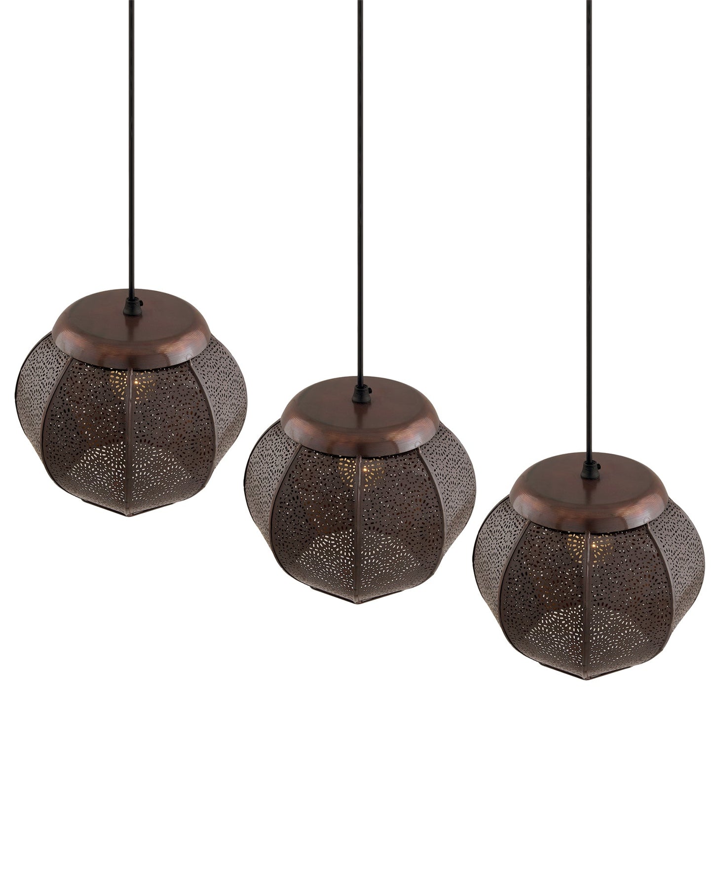 3-Lights Linear Cluster Chandelier Classic Moroccan Hanging Pendant Light, Kitchen Area and Dining Room Light, LED/Filament Light