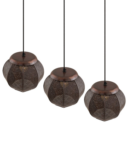 3-Lights Linear Cluster Chandelier Classic Moroccan Hanging Pendant Light, Kitchen Area and Dining Room Light, LED/Filament Light