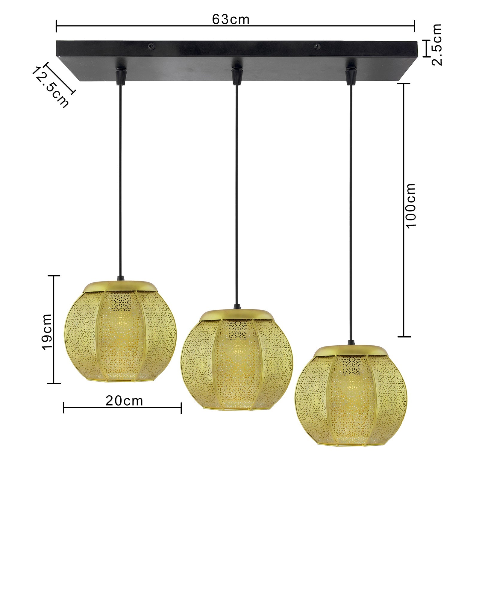 3-Lights Linear Cluster Chandelier Classic Moroccan Hanging Pendant Light, Kitchen Area and Dining Room Light, LED/Filament Light