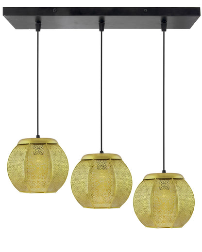 3-Lights Linear Cluster Chandelier Classic Moroccan Hanging Pendant Light, Kitchen Area and Dining Room Light, LED/Filament Light