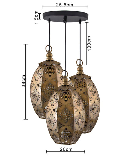 3-Lights Round Cluster Chandelier Ceiling Antique Finish Oval Moroccan Hanging Pendant Light with Braided Cord, URBAN Retro, Nordic Style, LED/Filament Bulb3-Lights c Style, LED/Filament Bulb