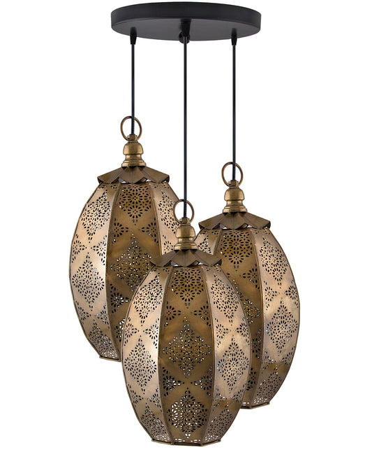 3-Lights Round Cluster Chandelier Ceiling Antique Finish Oval Moroccan Hanging Pendant Light with Braided Cord, URBAN Retro, Nordic Style, LED/Filament Bulb3-Lights c Style, LED/Filament Bulb