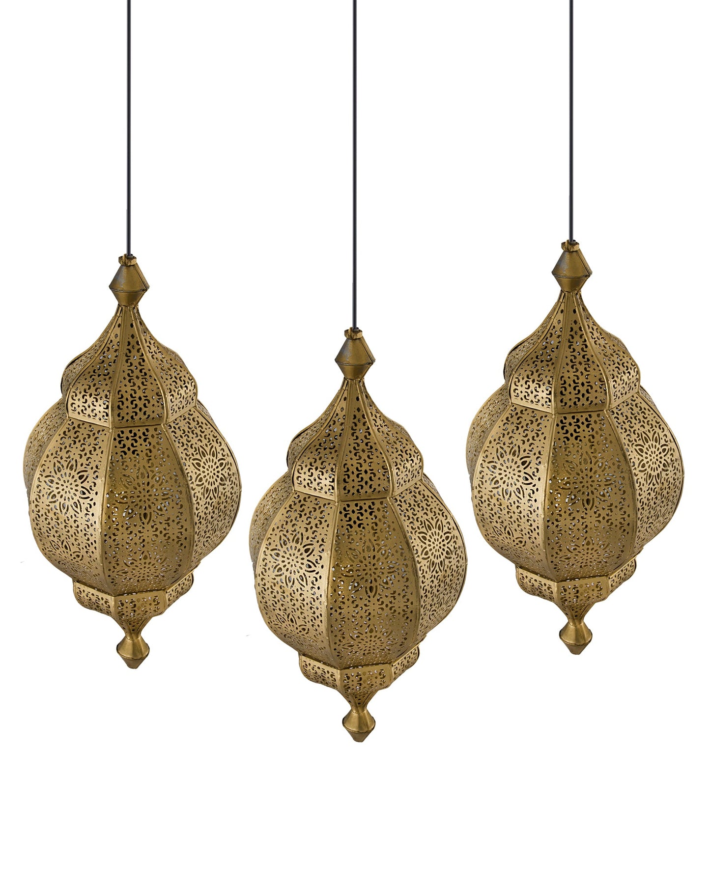 3-Lights Linear Cluster Chandelier Antique Classic Moroccan Orb Hanging Pendant Light, Kitchen Area and Dining Room Light, LED/Filament Light