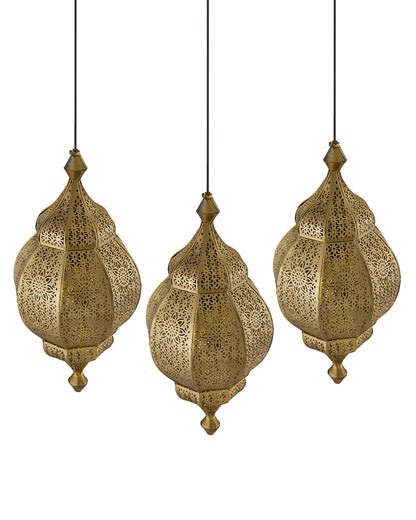 3-Lights Linear Cluster Chandelier Antique Classic Moroccan Orb Hanging Pendant Light, Kitchen Area and Dining Room Light, LED/Filament Light