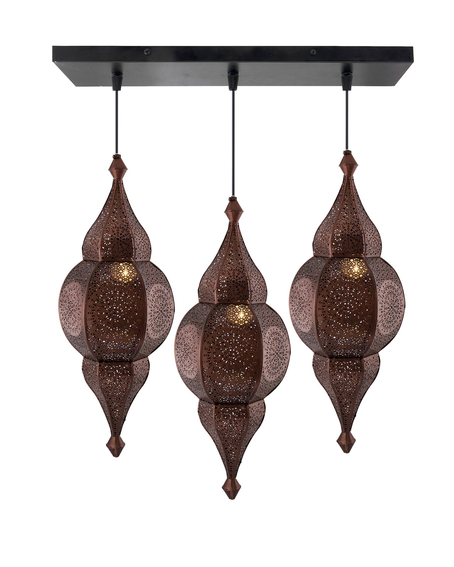 3-Lights Linear Cluster Chandelier Antique Classic Moroccan Nargis Hanging Pendant Light