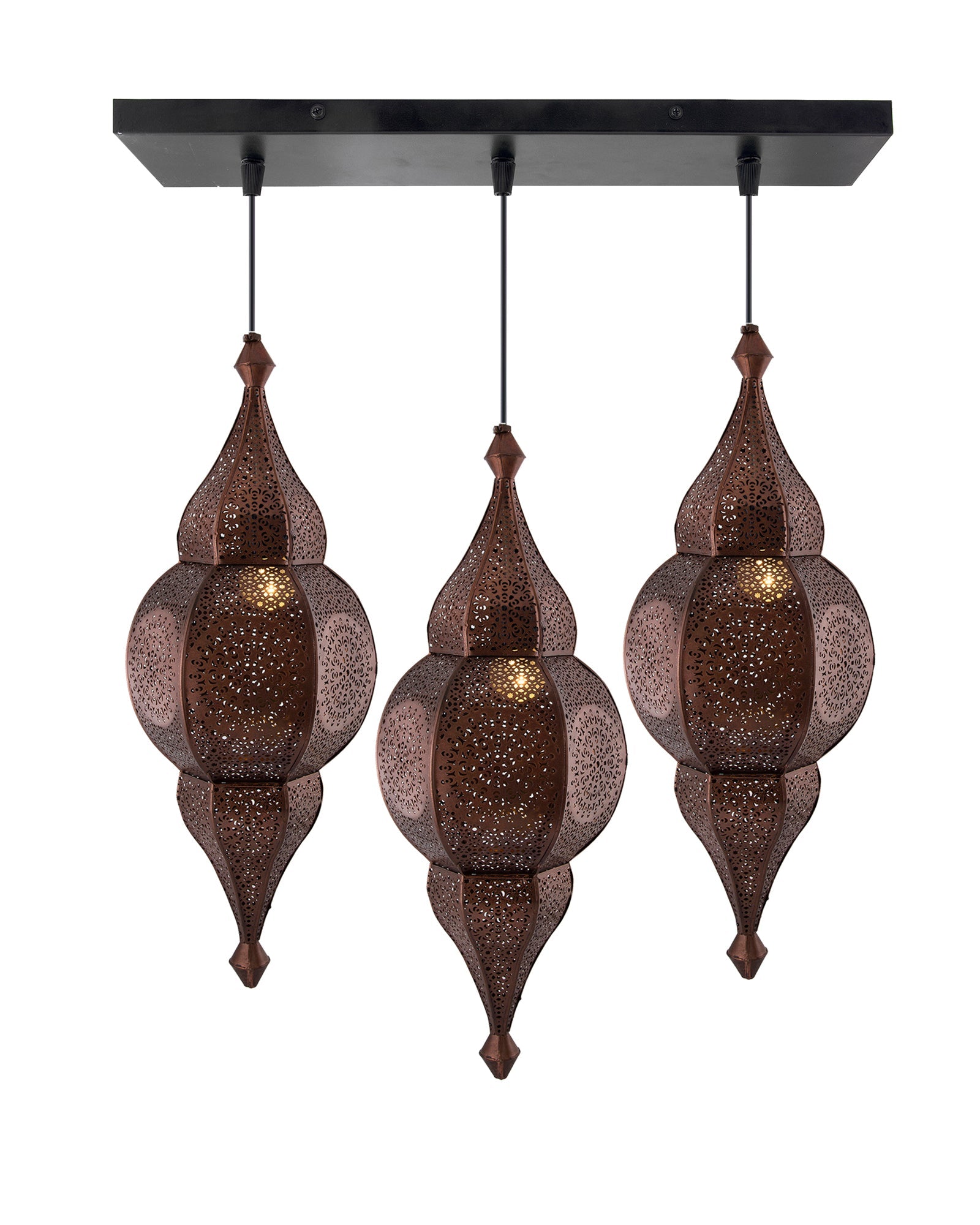 3-Lights Linear Cluster Chandelier Antique Classic Moroccan Nargis Hanging Pendant Light