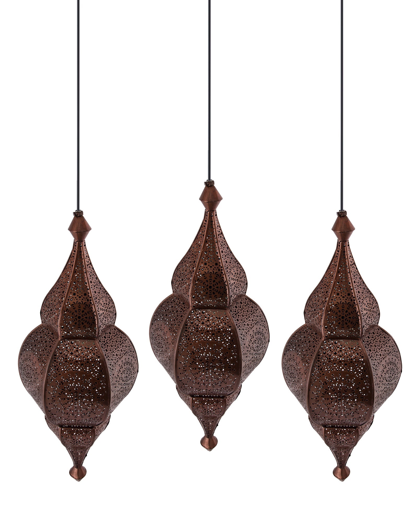 3-Lights Linear Cluster Chandelier Antique Classic Moroccan Nargis Hanging Pendant Light