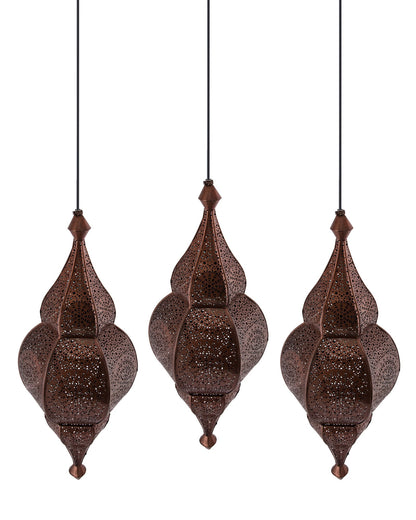 3-Lights Linear Cluster Chandelier Antique Classic Moroccan Nargis Hanging Pendant Light