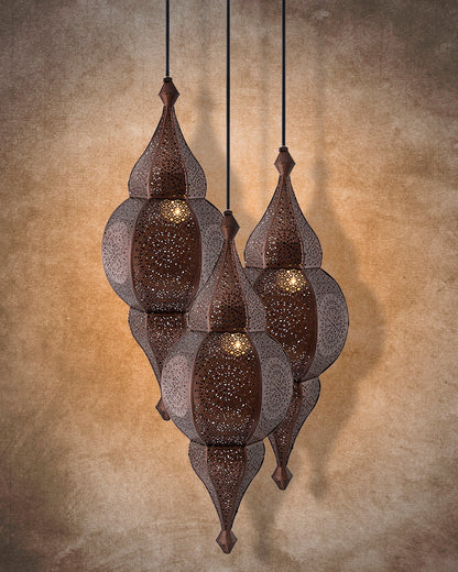 3-Lights Round Cluster Chandelier Ceiling Antique Classic Moroccan Nargis Hanging Pendant Light with Braided Cord, URBAN Retro, Nordic Style, LED/Filament Bulb