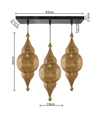 3-Lights Linear Cluster Chandelier Antique Classic Moroccan Nargis Hanging Pendant Light