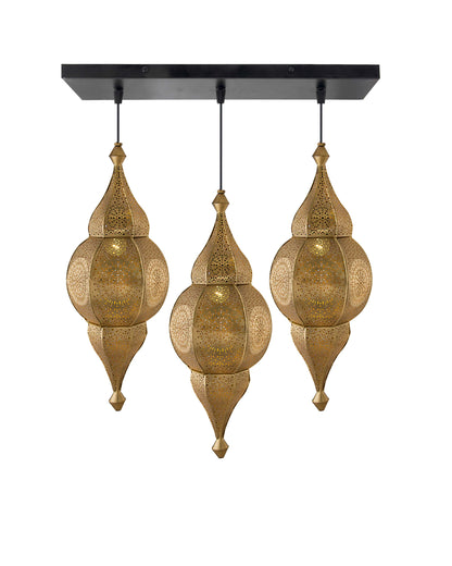 3-Lights Linear Cluster Chandelier Antique Classic Moroccan Nargis Hanging Pendant Light