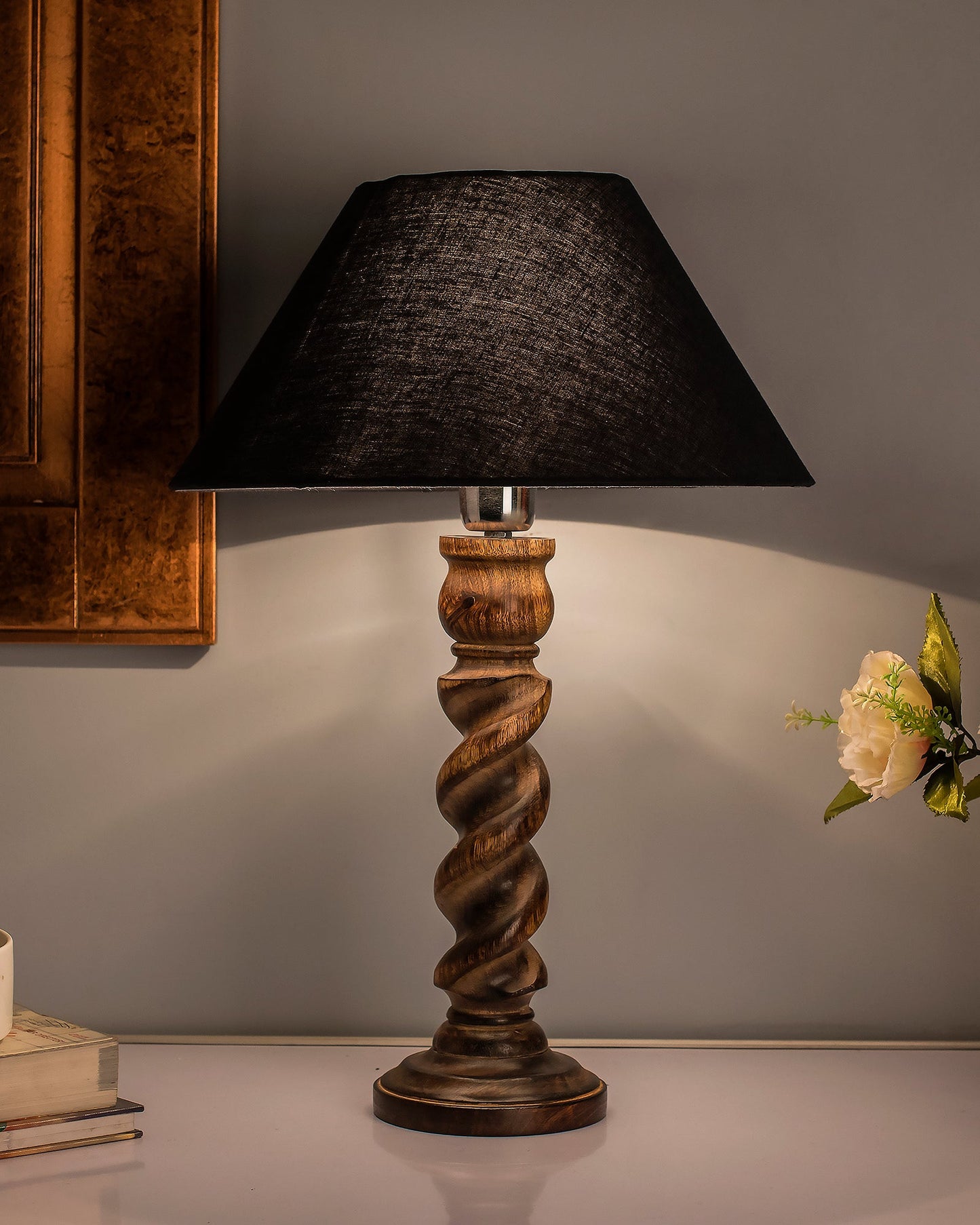 Classic Black Twister Table Lamp With Shade