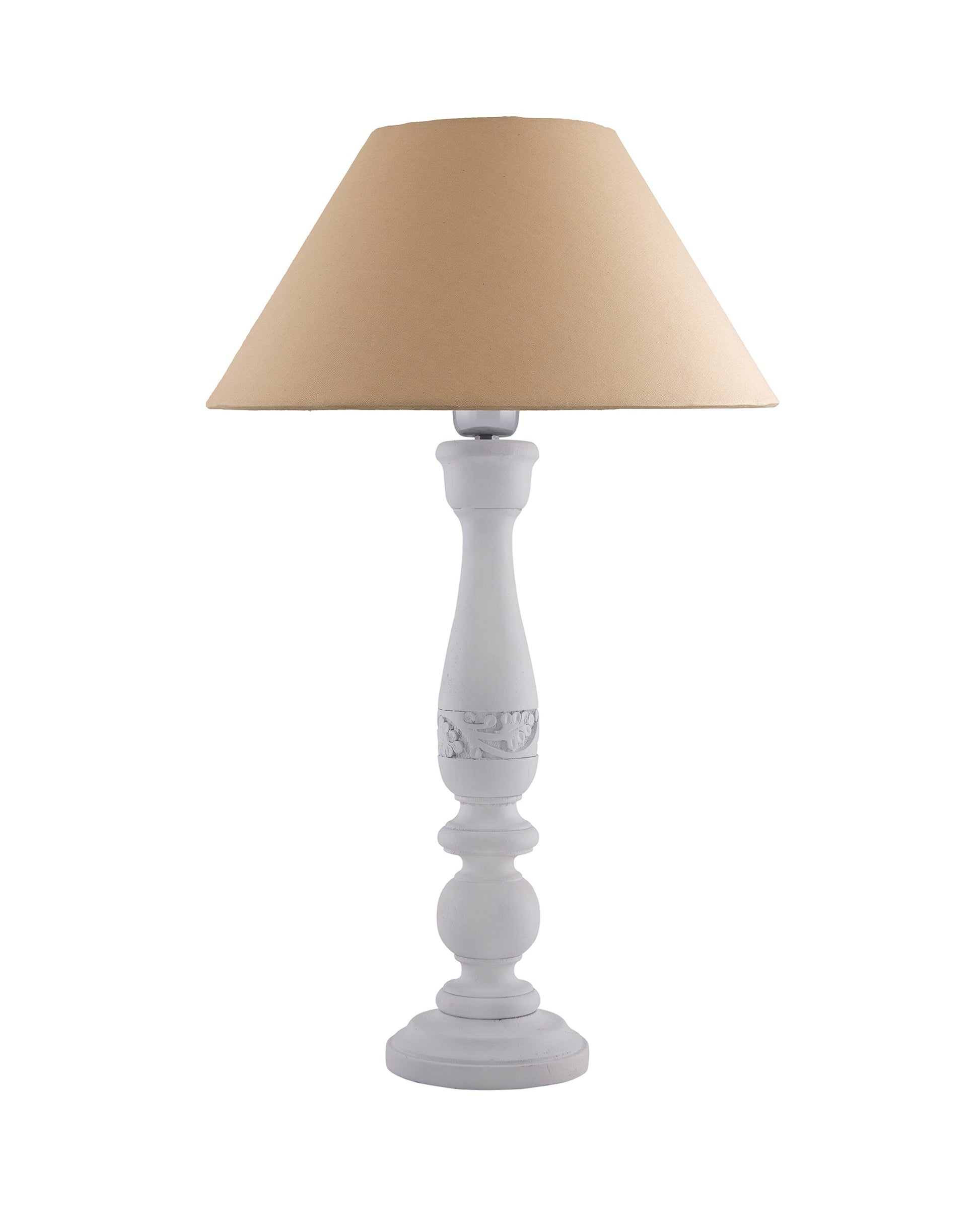 Floral Carved White Wood Table Lamp With Shade