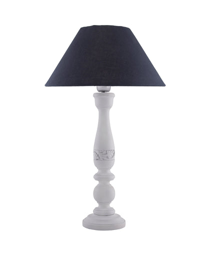 Floral Carved White Wood Table Lamp With Shade