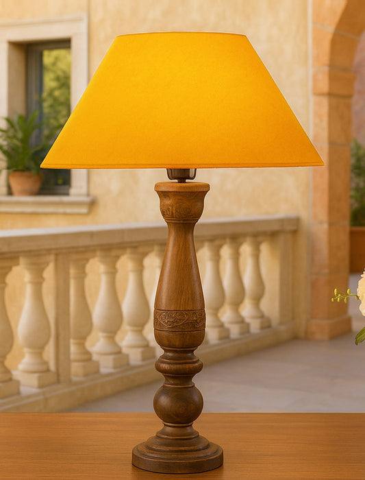 Floral Carved Black Wood Table Lamp With Shade