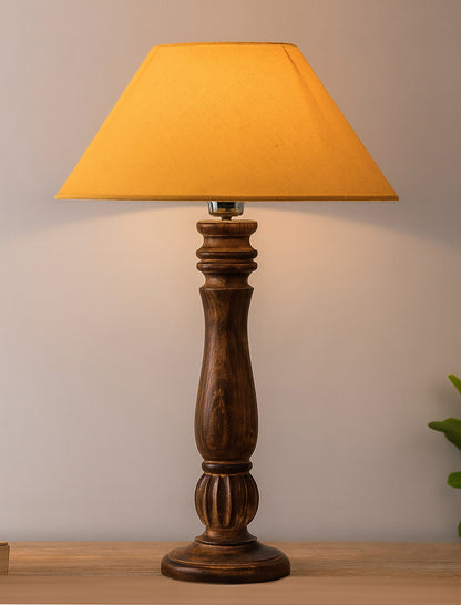Classic Victorian Black Wood Table Lamp with Golden Shade