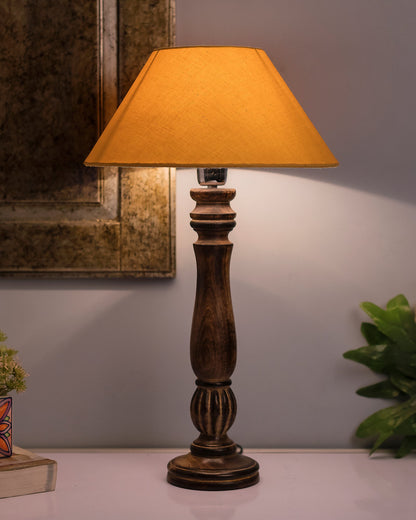 Classic Victorian Black Wood Table Lamp with Golden Shade