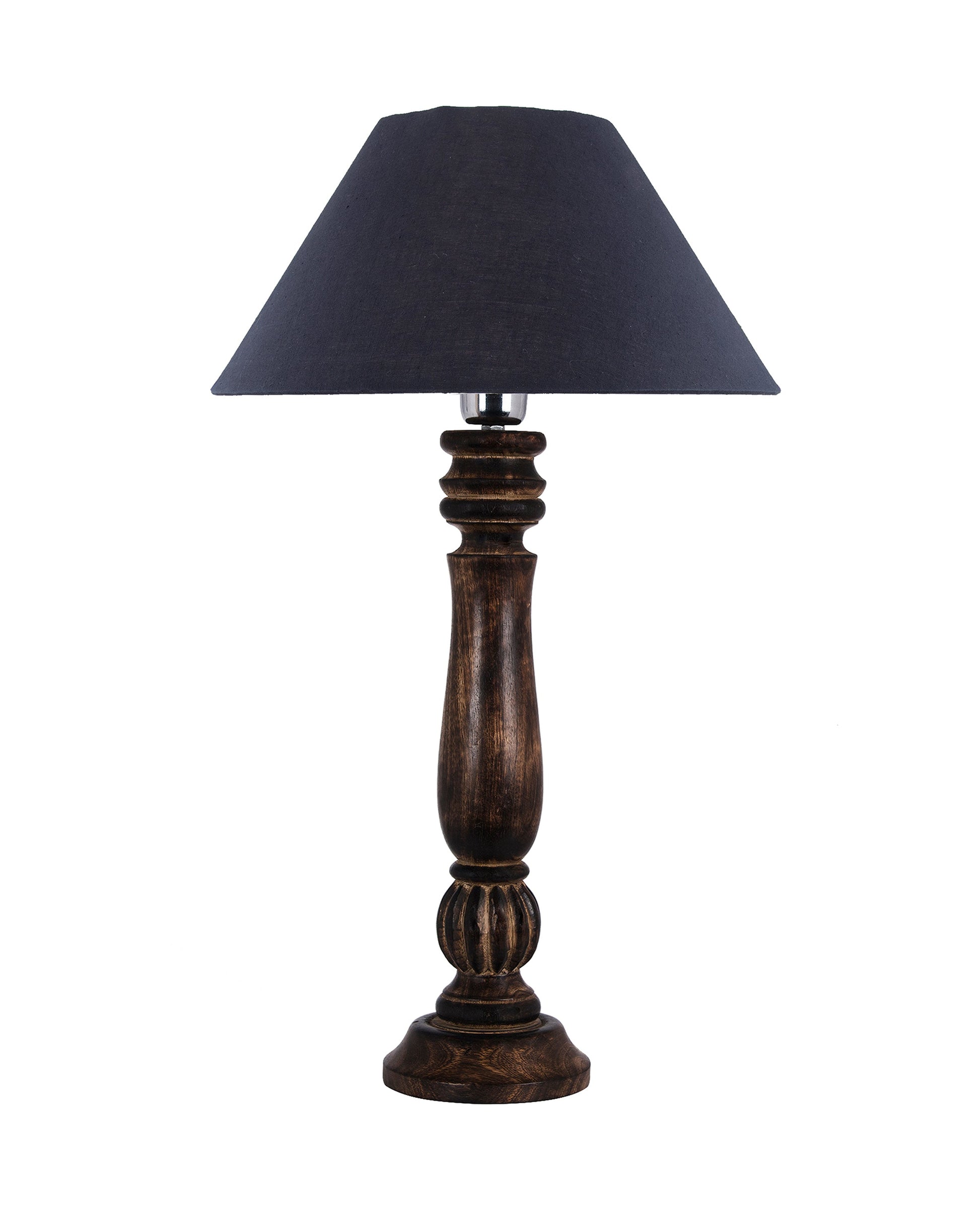 Classic Victorian Black Wood Table Lamp with Golden Shade