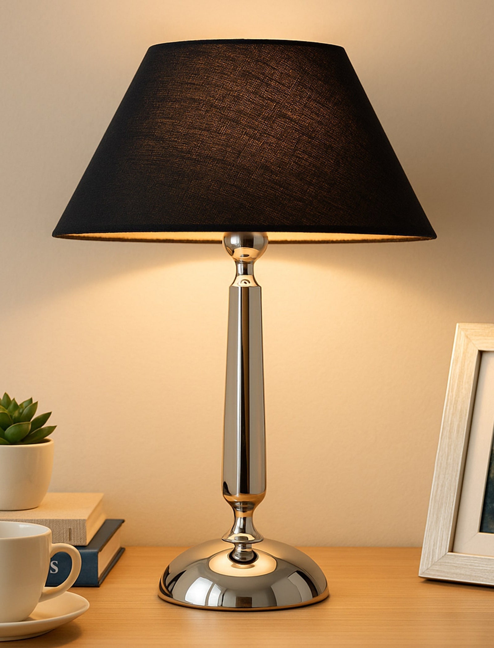 Classic Cubist Chrome Lamp with Shade