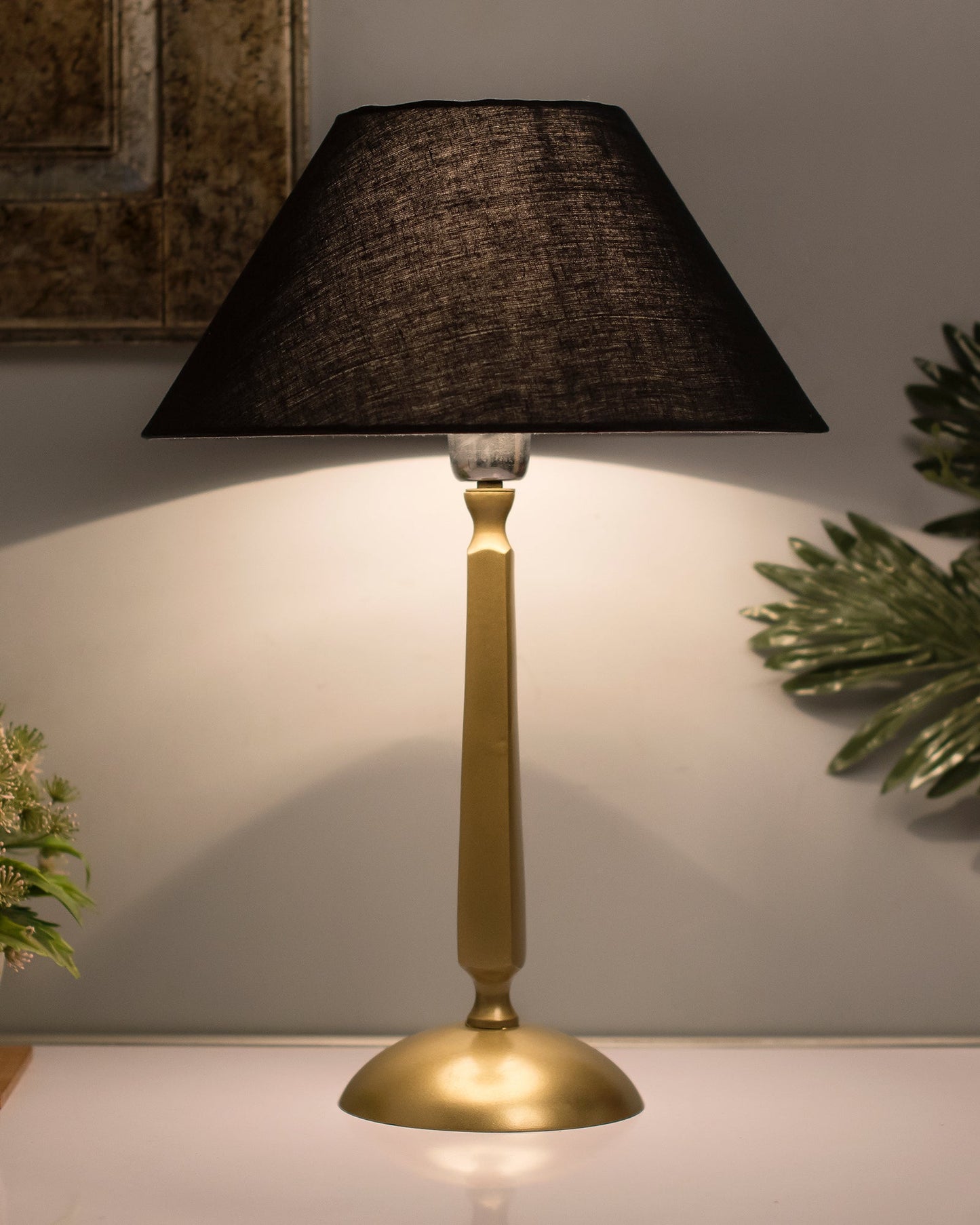 Classic Cubist Gold Brushed Lamp with Shade