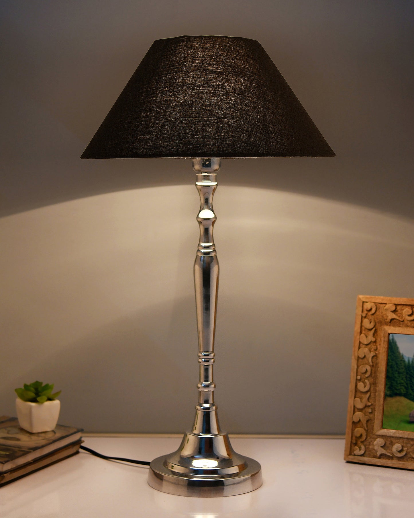 Imperial nickel brushed lamp with shade