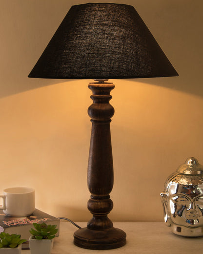 Mabel Antique Black Wood Table Lamp with Shade