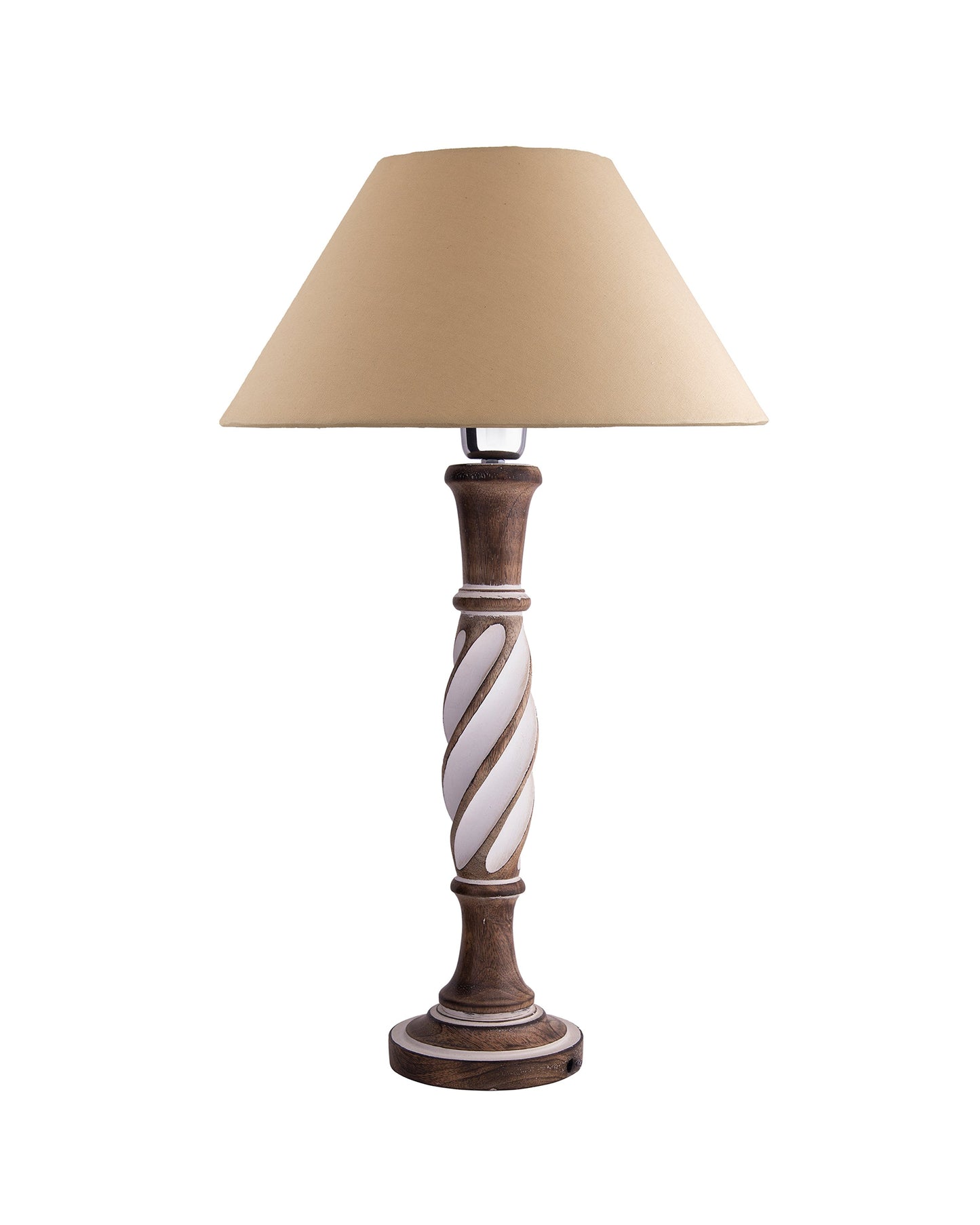 Antique White Twister wooden table lamp with shade