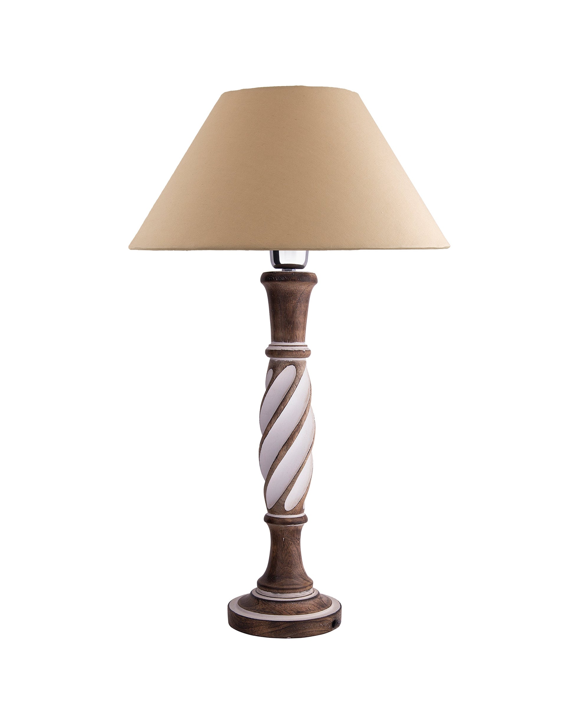 Antique White Twister wooden table lamp with shade