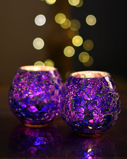 Moroccan Glass Mosaic Candle Holder, Tea Light holder Votive, Set of 2