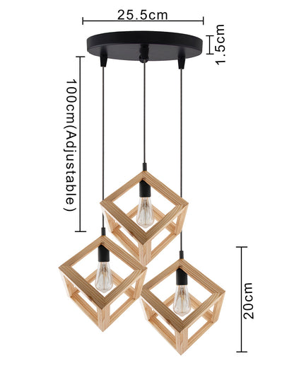 3-Lights Round Cluster Chandelier Modern Nordic Wooden Pendant Cube Light with Silicone Holder, URBAN Retro, Nordic Style, LED/Filament Bulb
