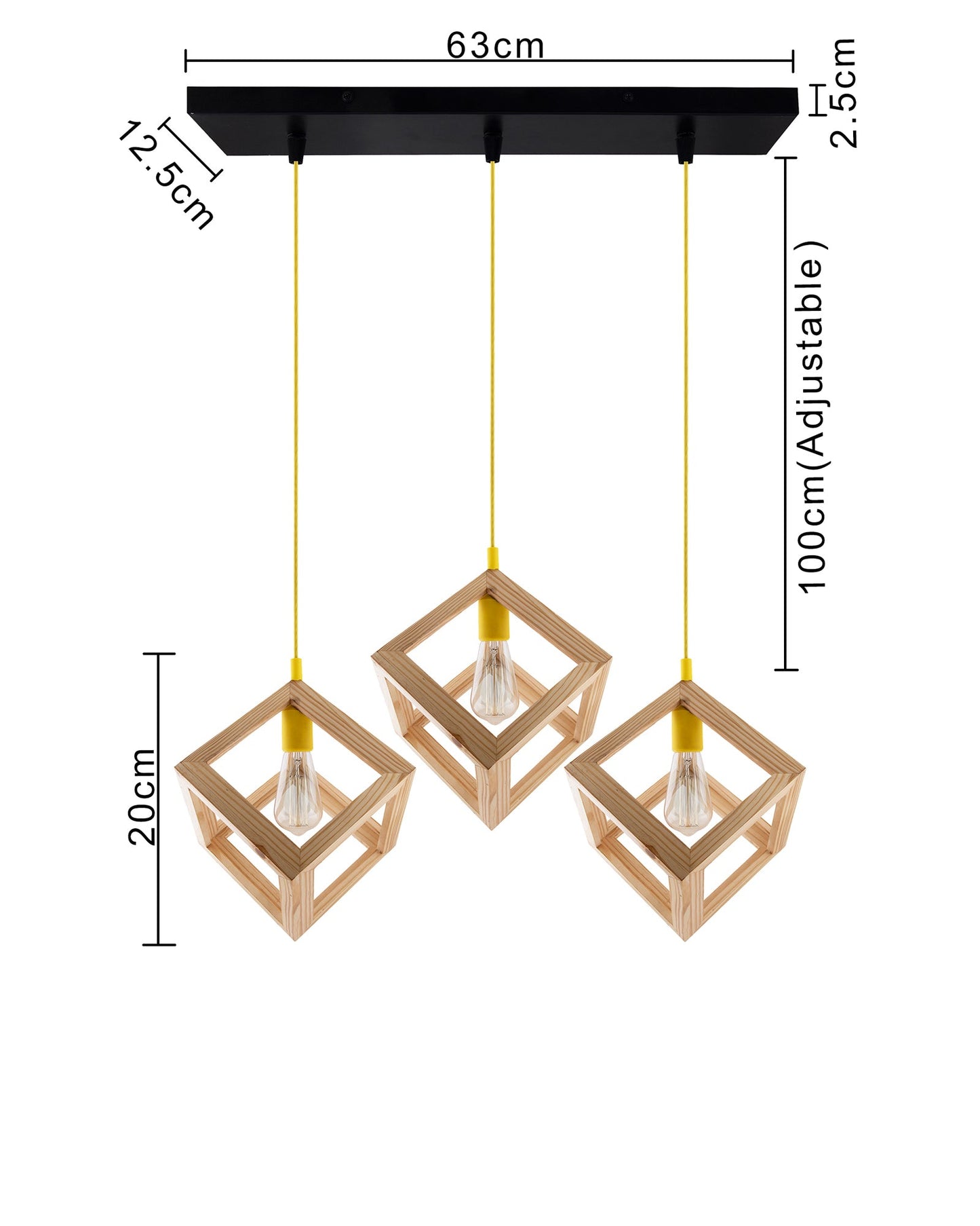3-Lights Linear Cluster Chandelier Modern Nordic Wooden Pendant Cube Light with Silicone Holder Pendant Light, Kitchen Area ad Dining Room Light, LED/Filament Light