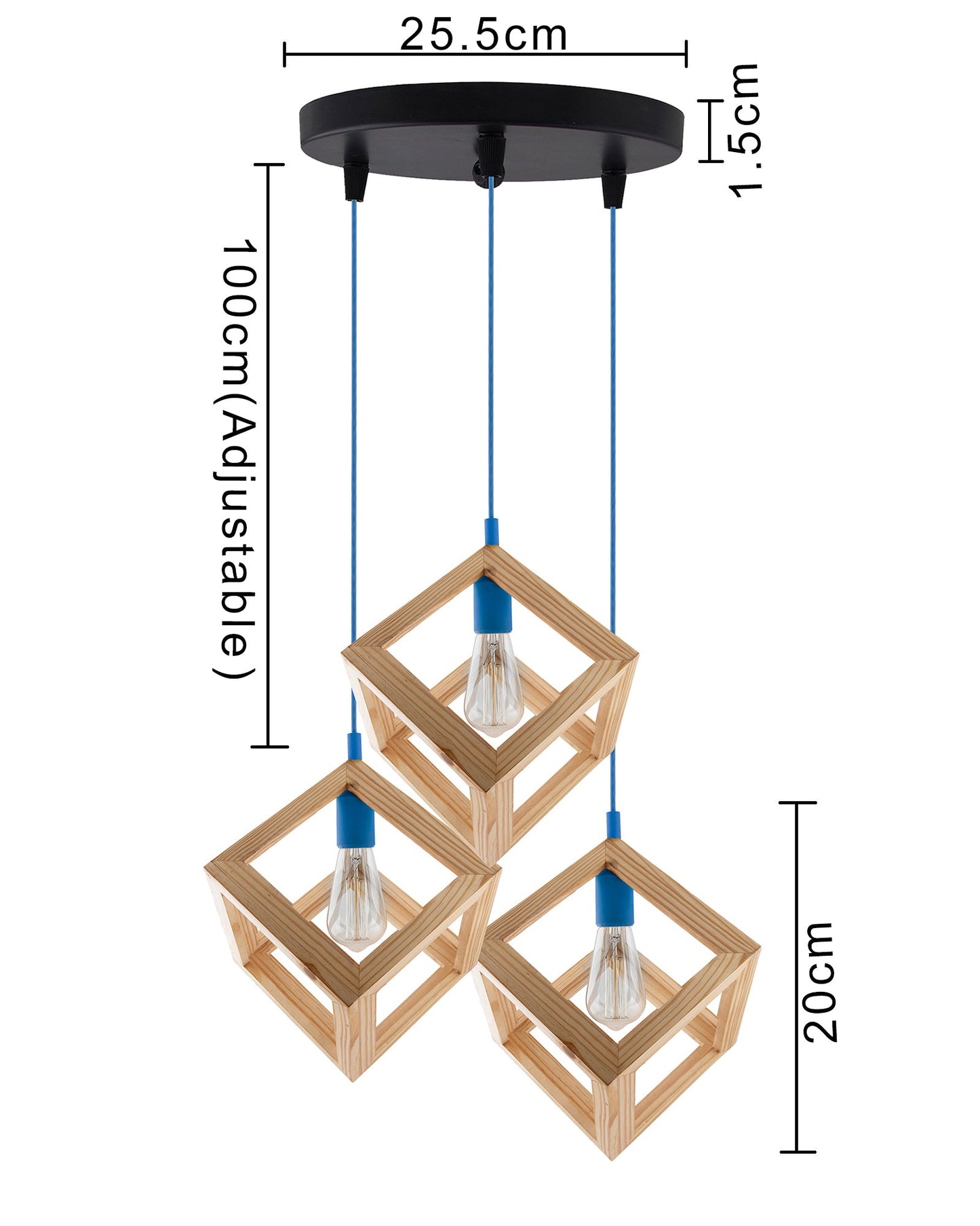 3-Lights Round Cluster Chandelier Modern Nordic Wooden Pendant Cube Light with Silicone Holder, URBAN Retro, Nordic Style, LED/Filament Bulb
