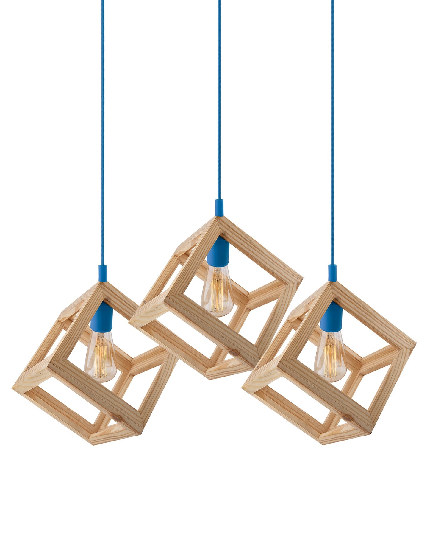 3-Lights Linear Cluster Chandelier Modern Nordic Wooden Pendant Cube Light with Silicone Holder Pendant Light, Kitchen Area ad Dining Room Light, LED/Filament Light