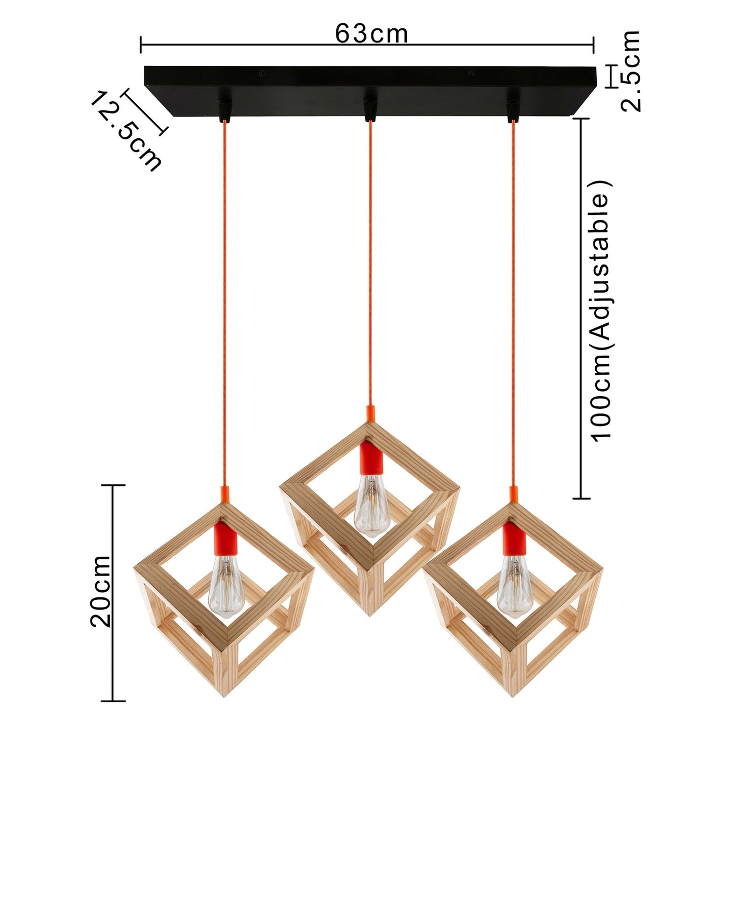 3-Lights Linear Cluster Chandelier Modern Nordic Wooden Pendant Cube Light with Silicone Holder Pendant Light, Kitchen Area ad Dining Room Light, LED/Filament Light