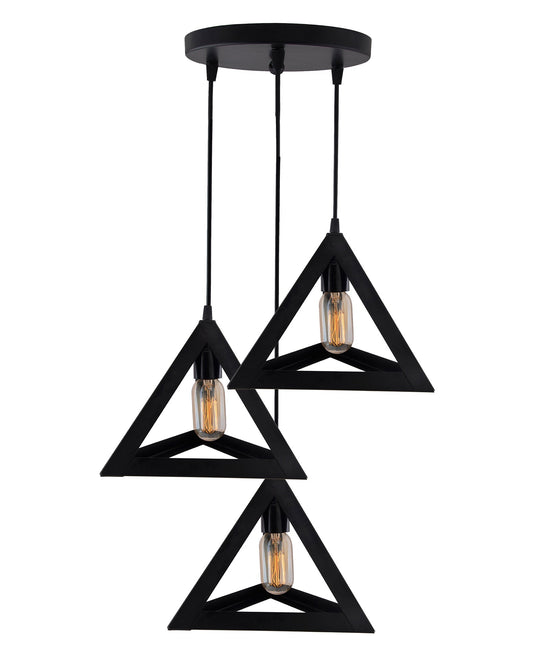 3-Lights Cluster Chandelier Triangle 6", E27 Holder, Decorative, Black, URBAN Retro, Nordic Style, LED/Filament Bulb