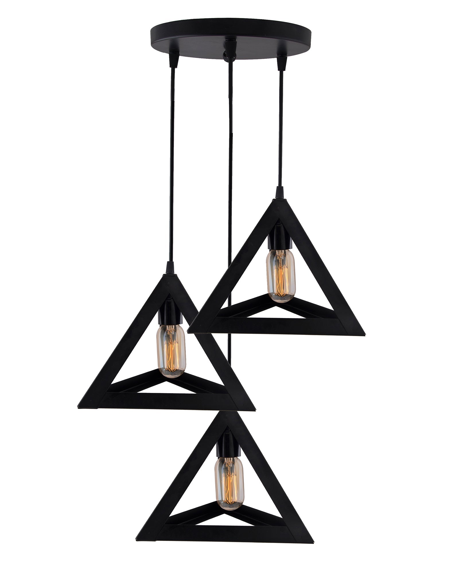 3-Lights Cluster Chandelier Triangle 6", E27 Holder, Decorative, Black, URBAN Retro, Nordic Style, LED/Filament Bulb