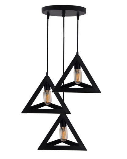 3-Lights Cluster Chandelier Triangle 6", E27 Holder, Decorative, Black, URBAN Retro, Nordic Style, LED/Filament Bulb