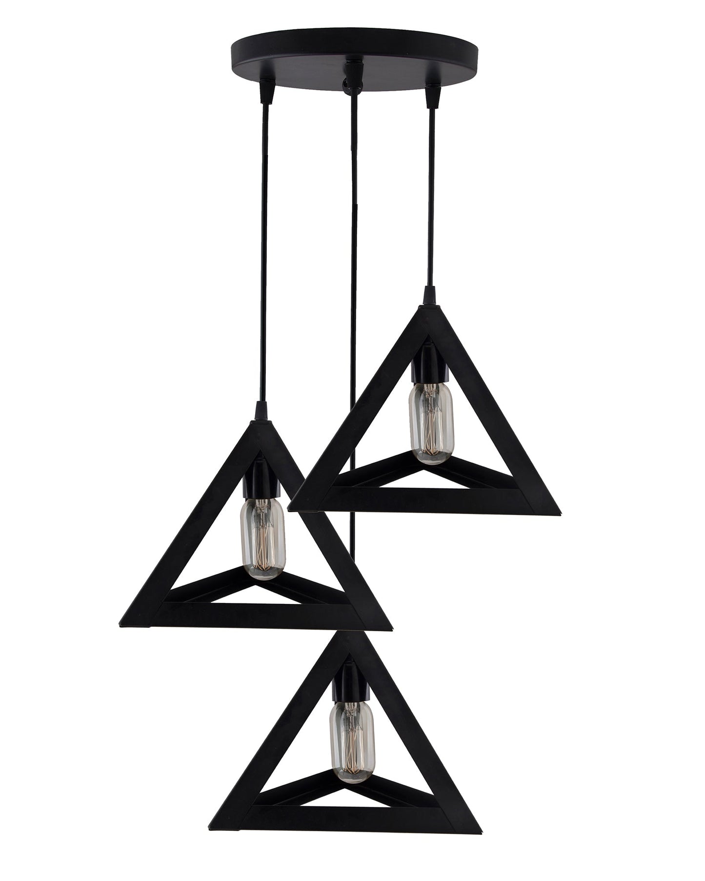 3-Lights Cluster Chandelier Triangle 6", E27 Holder, Decorative, Black, URBAN Retro, Nordic Style, LED/Filament Bulb