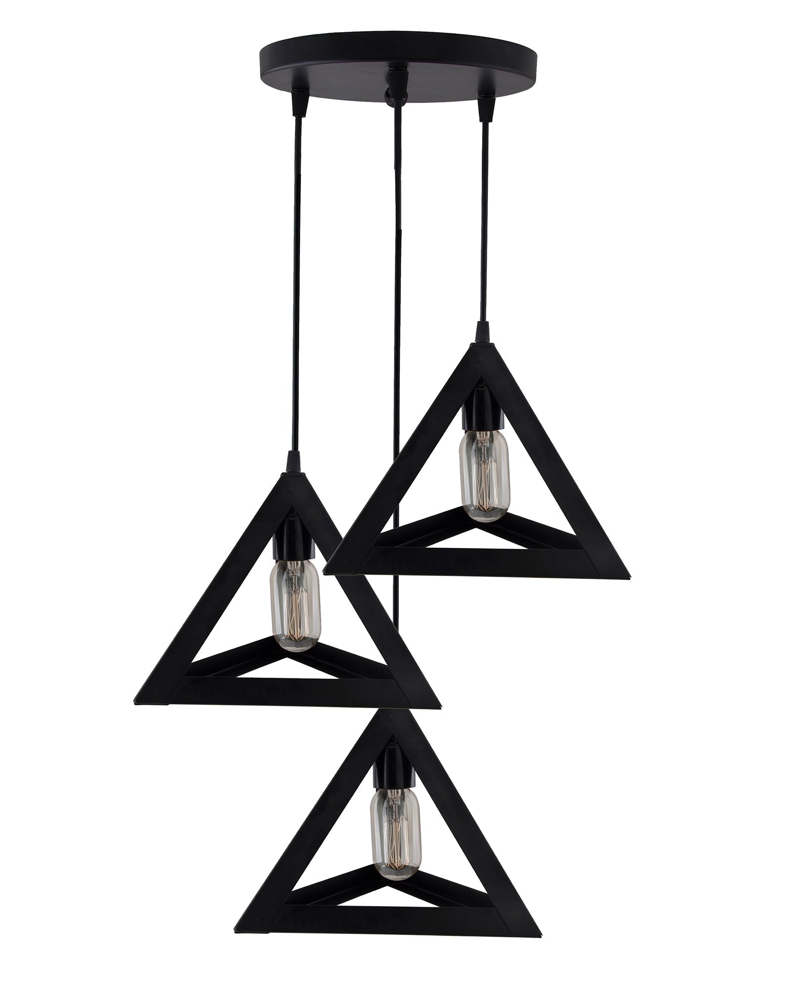 3-Lights Cluster Chandelier Triangle 6", E27 Holder, Decorative, Black, URBAN Retro, Nordic Style, LED/Filament Bulb
