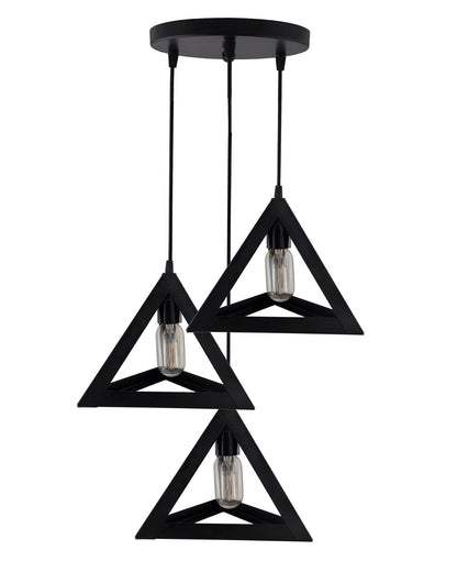 3-Lights Cluster Chandelier Triangle 6", E27 Holder, Decorative, Black, URBAN Retro, Nordic Style, LED/Filament Bulb