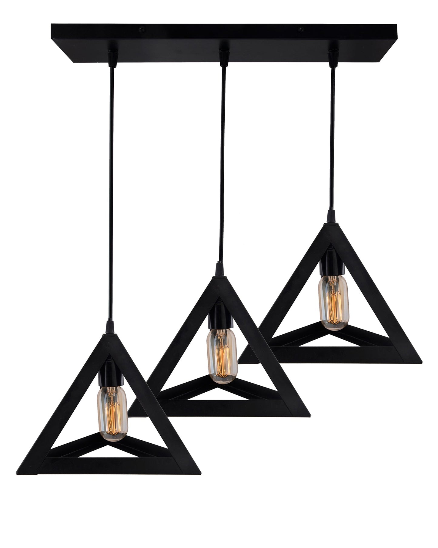 3-Lights Cluster Chandelier Triangle 6", E27 Holder, Decorative, Black, URBAN Retro, Nordic Style, LED/Filament Bulb