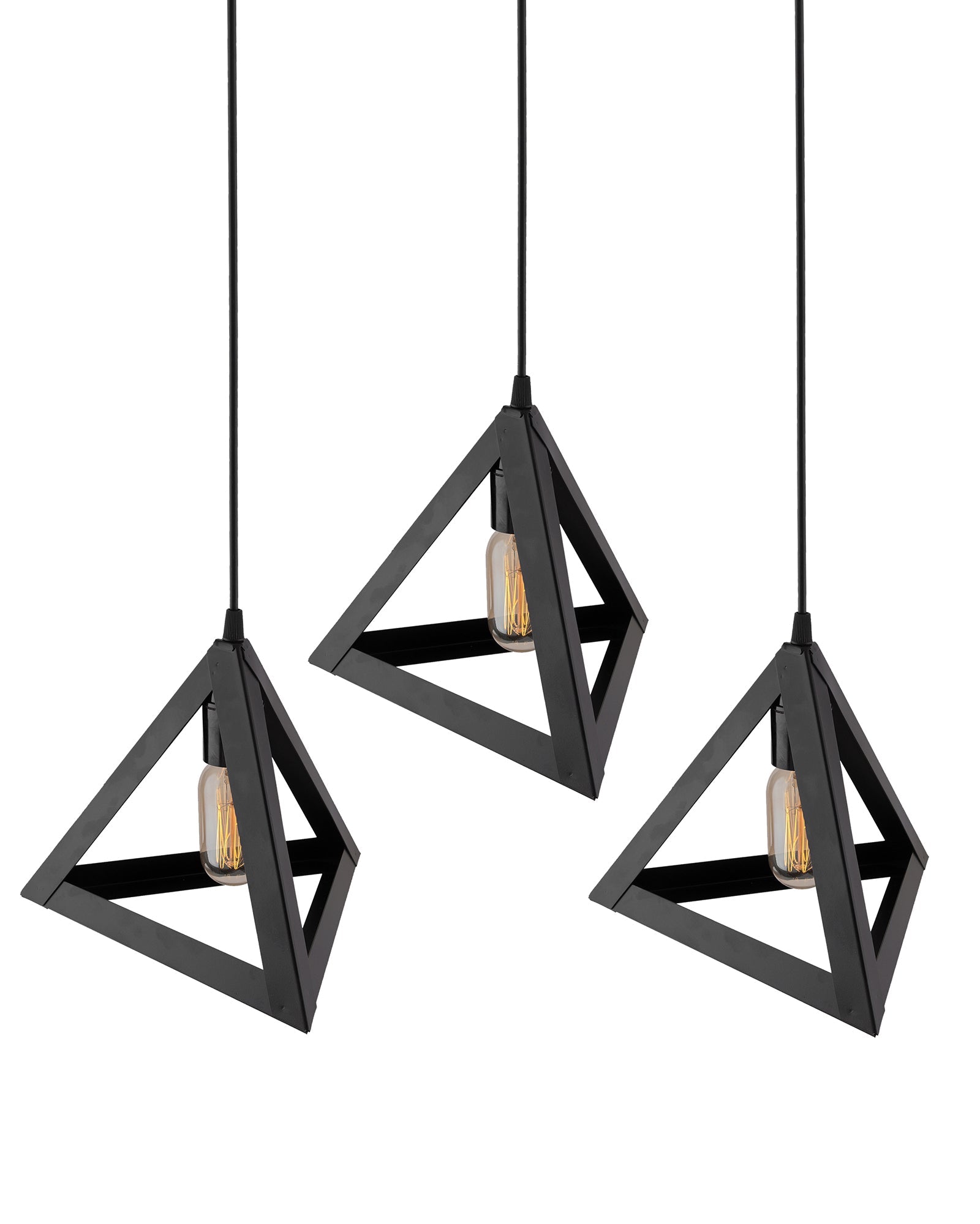 3-Lights Cluster Chandelier Triangle 6", E27 Holder, Decorative, Black, URBAN Retro, Nordic Style, LED/Filament Bulb