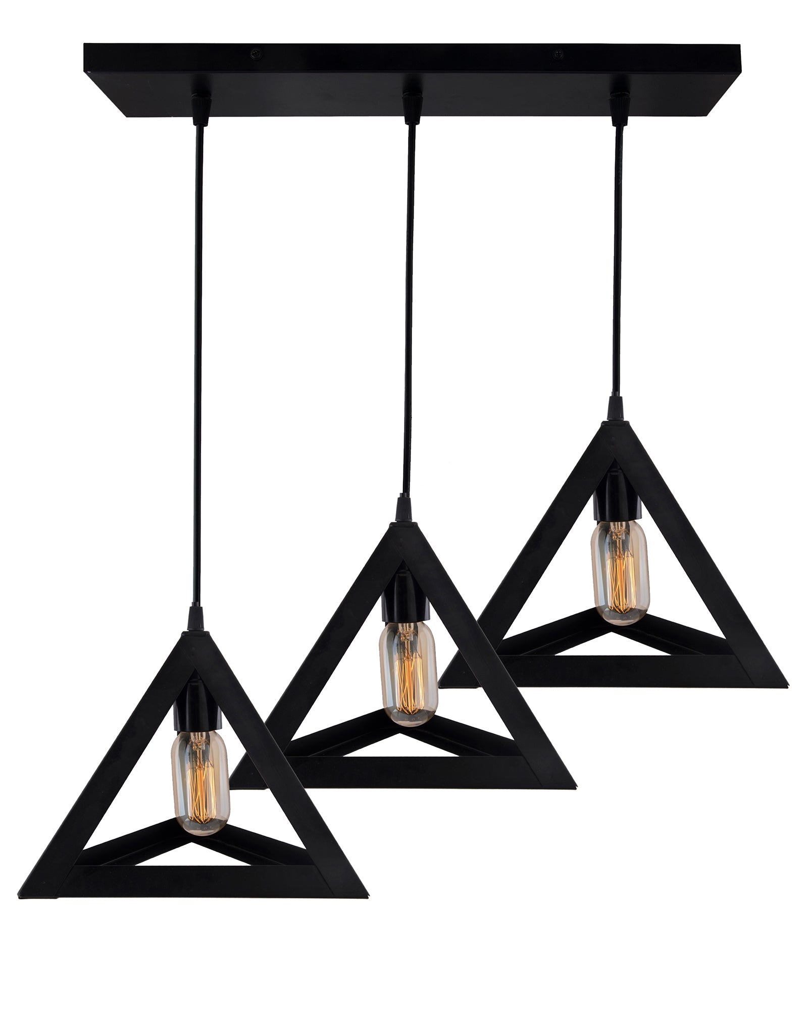3-Lights Cluster Chandelier Triangle 6", E27 Holder, Decorative, Black, URBAN Retro, Nordic Style, LED/Filament Bulb